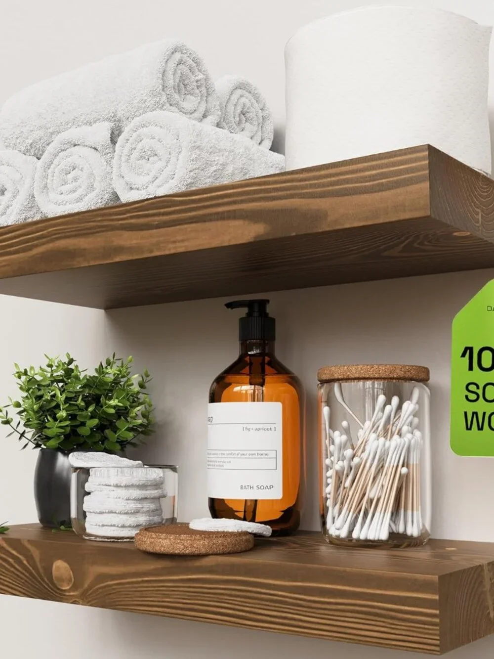 Elegant 16'' Walnut Floating Shelves - Set of 2 for Bathroom and Kitchen